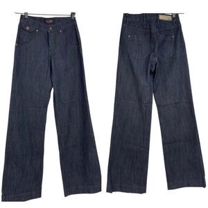 Worn jeans dark wide leg jeans